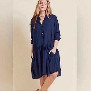 Frank & Eileen Grayson The Changemaker Dress Long Sleeve Shirtdress Navy Small